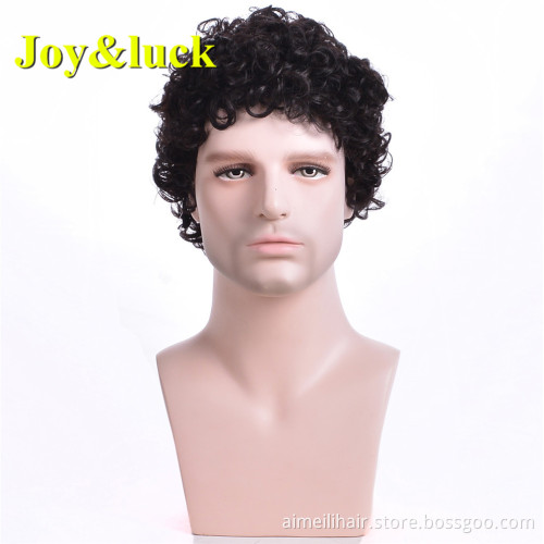 Wholesale Wigs for Men Black Color Daily or Party  Male Hairstyle Short Natural Kinky Curly Men Wigs Synthetic Hair Wigs